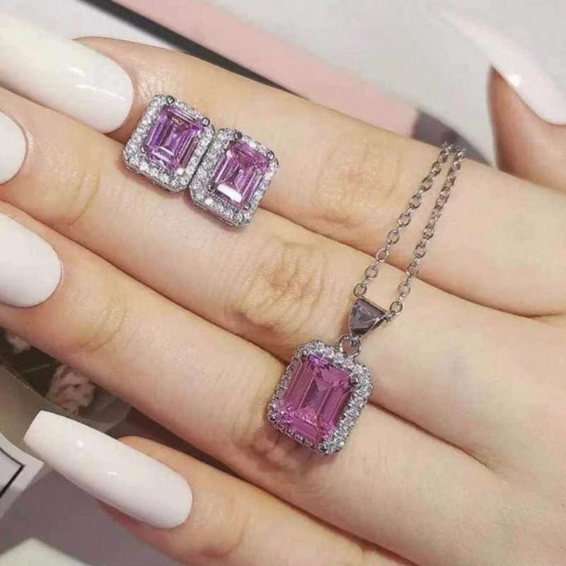 ネックレス セット かわいい ピンク パープル チェーン 軽量 高級感 ベーシック 普段使い 鎖骨チェーン アクセサリー シルバー加工 女性用 春夏 秋冬