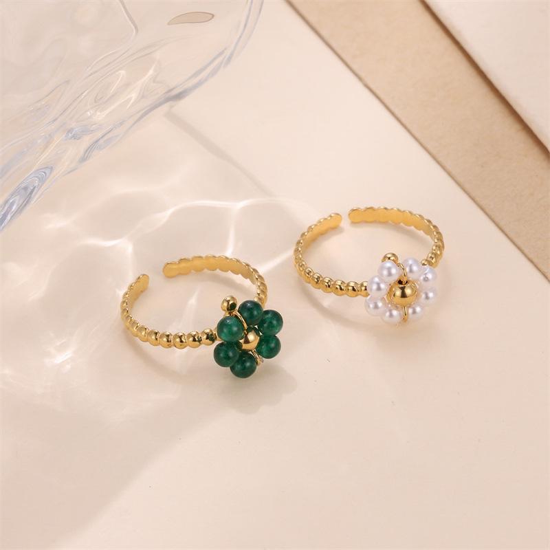 Other , Materials - 女性用 指輪 ファッション 気質 百搭 ステンレス 天然石 真珠 太陽花 調整可能 シンプル かわいい 普段使い シルバー アクセサリー ジュエリー 華奢 デザイン 春夏 秋冬 通年
