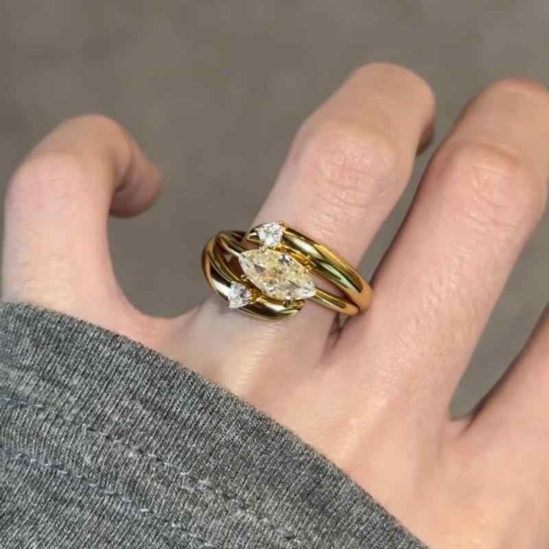 Other , Materials - 指輪 女性用 個性的 ユニーク ワイドタイプ 馬眼カット ジルコニア ファッション リング スタイリッシュ レイヤード デザイン 高級感 日常使い 華奢 シルバー調 指先アクセサリー