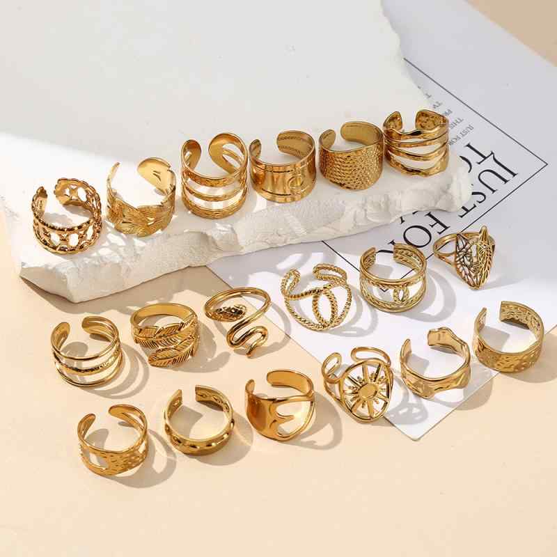 レディース リング 18K ゴールドコーティング 葉っぱ デザイン オープン リング チタン ステンレス 指輪 女性用 かわいい ファッション..
