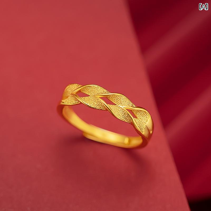 指輪 女性用 ベトナム 金メッキ シンプル 麻ひも 波浪 麦穂 穂穂 平安 ファッション オープン かわいい 軽量 普段使い ゴールド ラッキーアイテム