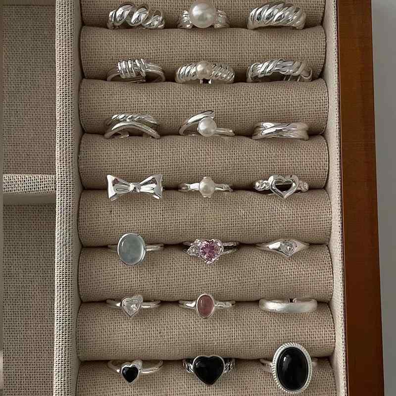 Other - 指輪 女性用 韓国 デザイン 麻花 極簡 組み合わせ ジルコニア オープン 手飾り かわいい シンプル スタイリッシュ 普段使い シルバー調 軽量 アクセサリー ファッション ジュエリー トレンド モダン