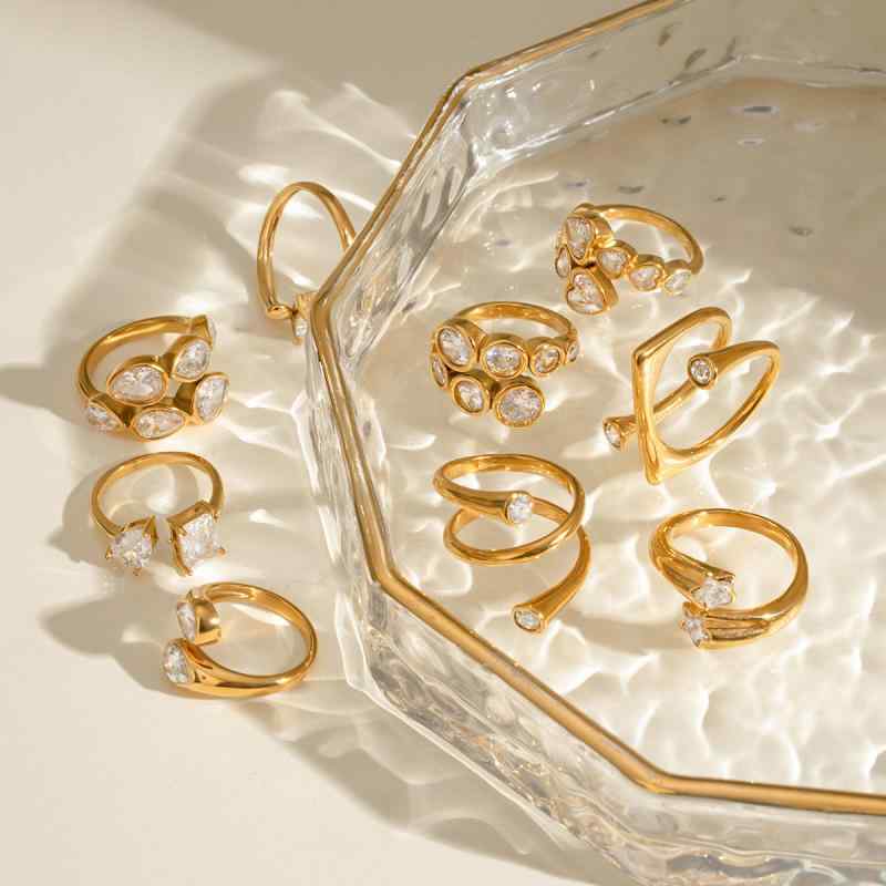 Other , Materials - 指輪 女性用 18Kゴールド ステンレス ジルコニア オープンデザイン 調整可能 高級感 タイタン アクセサリー シンプル スタイリッシュ 日常使い 輝き ファッション ジュエリー 手元飾り