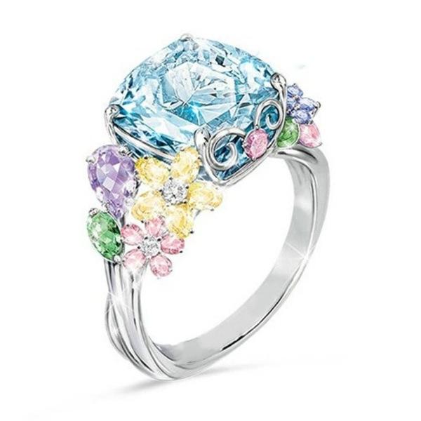 Other - 指輪 女性用 宝石 カラフル 方形 プリンセス カット ジルコニア 婚約 リング キラキラ 輝き ピンク系 ブルー系 グリーン系 日常使い プレゼント シンプル デザイン 華やか アクセサリー