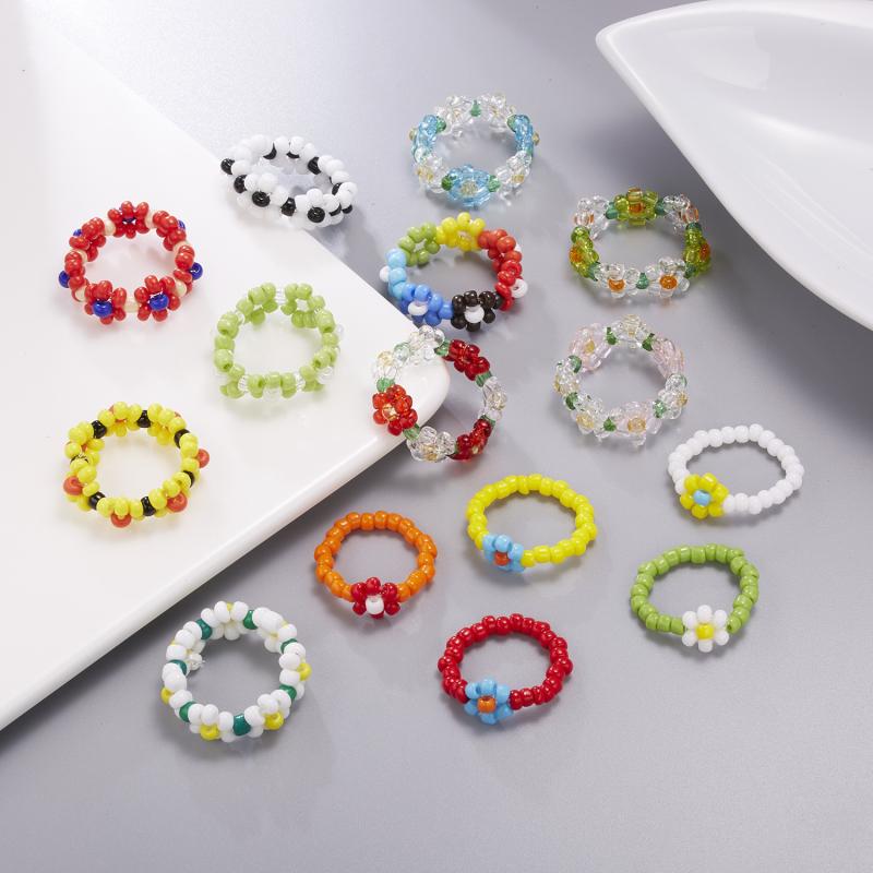 Other , Materials - 指輪 女性用 ハンドメイド ビーズ 編み込み カラフル 花モチーフ フラワー アクセサリー かわいい 普段使い 軽量 華奢 デザイン シンプル ジュエリー ラブリー ギフト アイデア