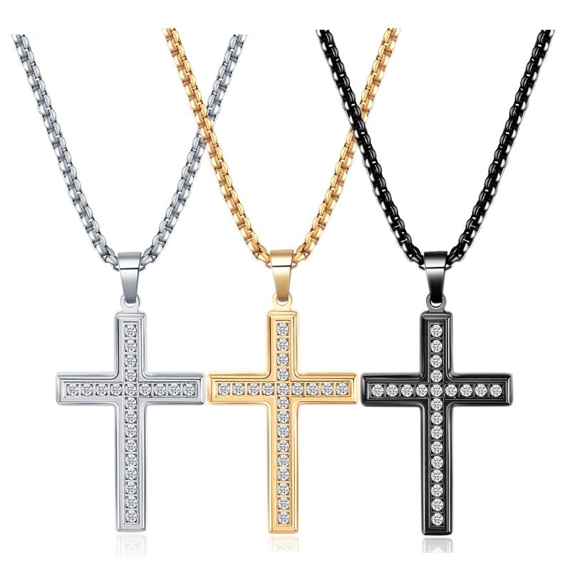 Rhinestone - ネックレス 女性用 26mm クロス ジルコニア インセット シンプル ベーシック ステンレス シルバー チェーン ペンダント アクセサリー 通勤 普段使い 軽量 耐久性 輝き 高級感 日常 カジュアル