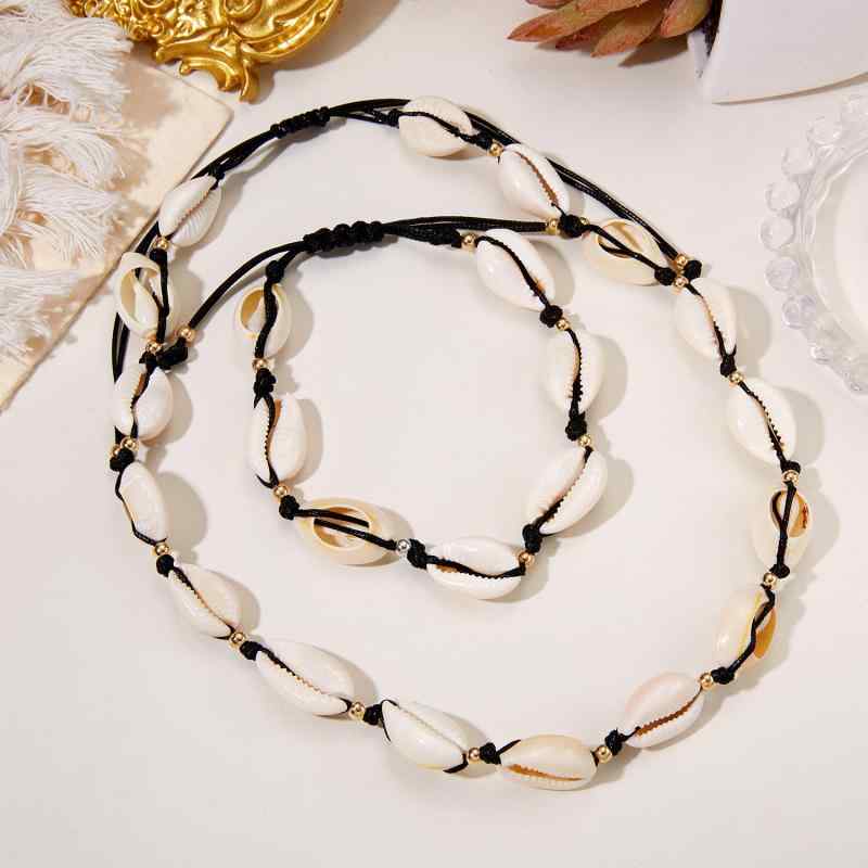 Necklaces, Pendants - ネックレス 手首 セット 夏 ビーチ ハワイアン 貝殻 編み込み 軽量 防水 通勤 普段使い カジュアル アクセサリー 女性用 かわいい デザイン 海洋 モチーフ シンプル コーディネート
