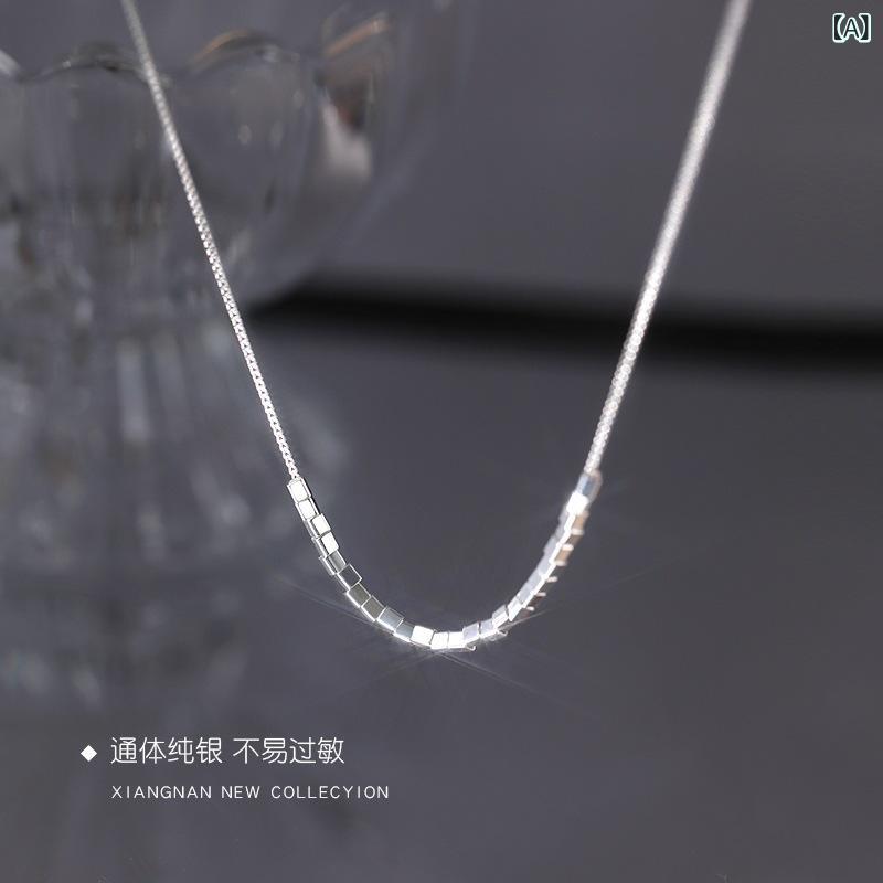 ネックレス 女性用 軽量 夏 925銀 立方体 チェーン ロックボーン シンプル アクセ...