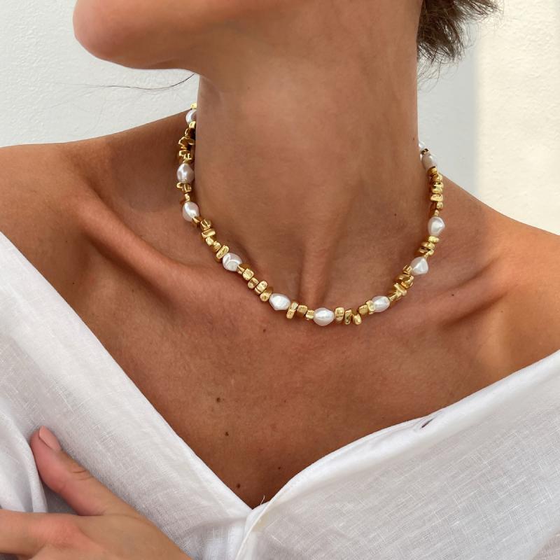 Necklaces, Pendants - チョーカー ネックレス 不規則 バロック 偽パール ビーズチェーン シンプル 星型 タッセル アクセサリー 女性用 かわいい 日常使い シルバー加工 軽量 レイヤード スタイル