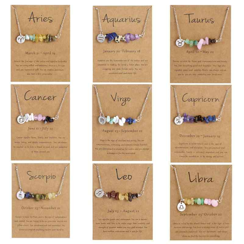 Necklaces, Pendants - ネックレス 女性用 ステンレス 十二星座 不規則天然石 碎石 星座ペンダント シンプルデザイン アクセサリー 普段使い ラッキーアイテム ギフト向き