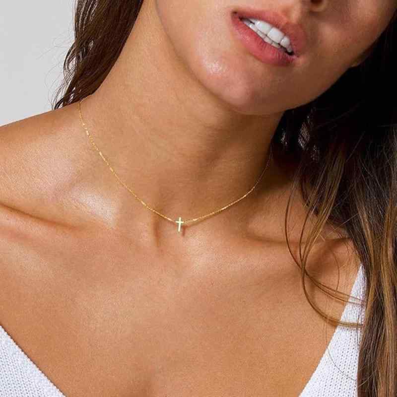 Necklaces, Pendants - ネックレス 女性用 夏 クロス 十字架 ペンダント デザイン シンプル 側面 傾斜 小型 軽量 アクセサリー 普段使い シルバー調 ゴールド調 チェーン ファッション ジュエリー レイヤード