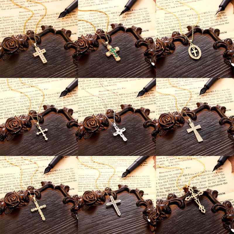 Necklaces, Pendants - ネックレス 女性用 クロス 十字架 吊り下げ ペンダント シルバーチェーン ゴールド加工 ファッション トレンド 洗練 高級感 レイヤード シンプル アクセサリー シルバー ゴールド 秋冬 普段使い 軽量 耐久性