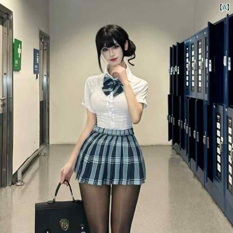 JK 制服 セット 女 学生 春夏 トップス シャツ 短袖 収腰 修身 シルエット 百褶 スカート プリーツ 学院 百搭 コーデ 綿 素材 軽量 通学 普段使い カジュアル スタイル かわいい