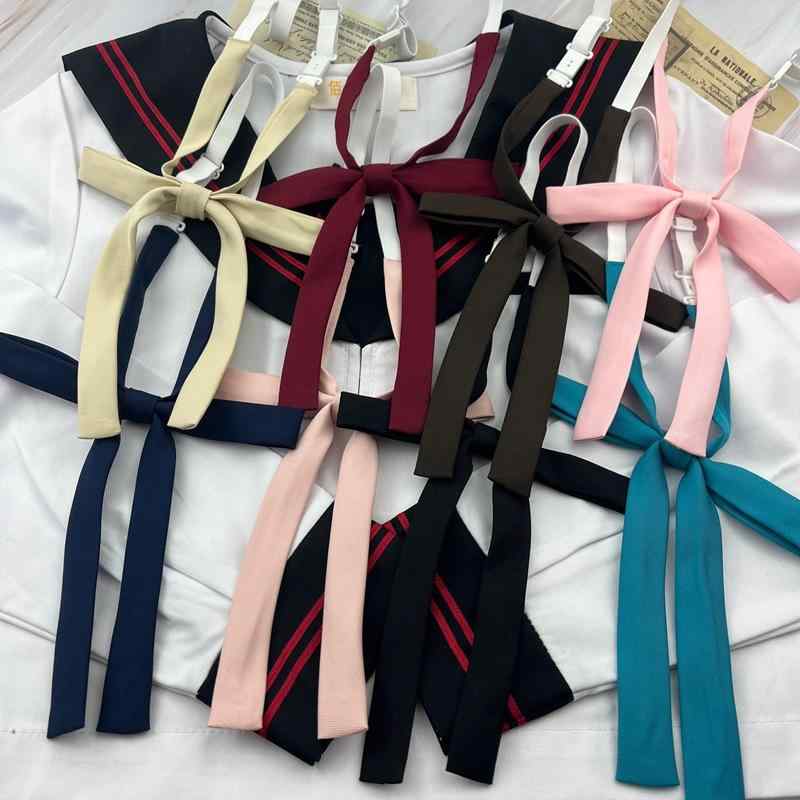 制服 シャツ 女子用 免打結び リボン ネクタイ ロングハンドル 日系 学院 セーラー服 バタフライボウ クロス 襟元 アクセサリー かわいい トップス 学生服 コスプレ コットン 混紡 軽量 通学 普段使い 春夏 秋冬