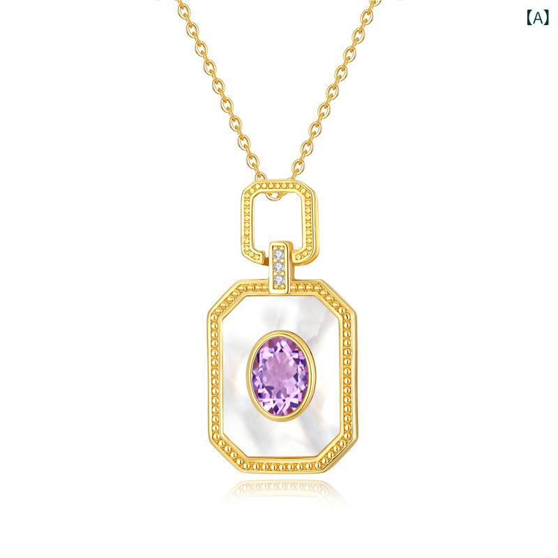 SWAROVSKI - 天然水晶石 ホワイトパール ペンダント 925シルバー ネックレス 女性用 電気メッキ加工 18Kゴールド ベーシック チャイナスタイル 平安守り アクセサリー ジュエリー ラウンドシェイプ 光沢 洗練 ギフト 普段使い 通年