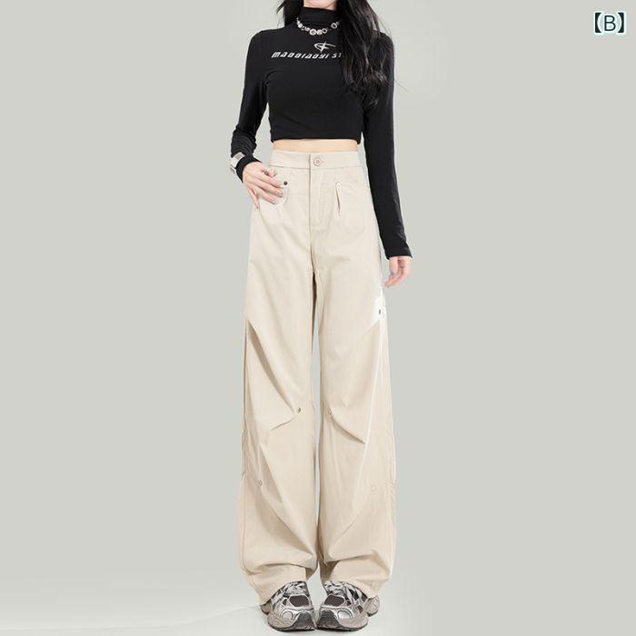 レディース 黒 工装パンツ 春夏 ワイドレッグパンツ ゆったりシルエット カーゴパンツ ミリタリースタイル コットン混 ストレッチ素材 軽量 通勤 普段使い アウトドア 動きやすい 脚長効果 ブラック ゆったりパンツ ラフスタイル コットン素材 伸縮性 riverpaddy-11462028 リバーパディ サンプル画像3