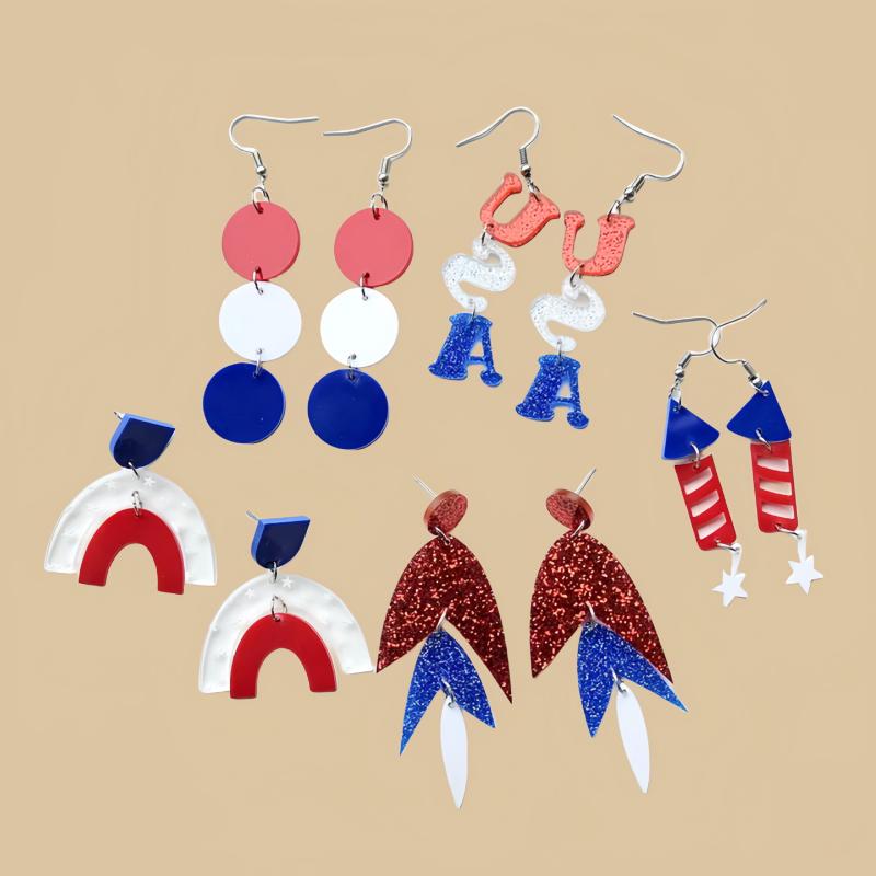ピアス レディース アクセサリー アメリカ独立記念日 五角星 ロケット 星型 カラフル ラメ グリッター スパンコール USA文字 ロゴ入り 揺れる 耳飾り ジュエリー カジュアル スタイル デイリーユース パーティー おしゃれ かわいい 個性的 デザイ
