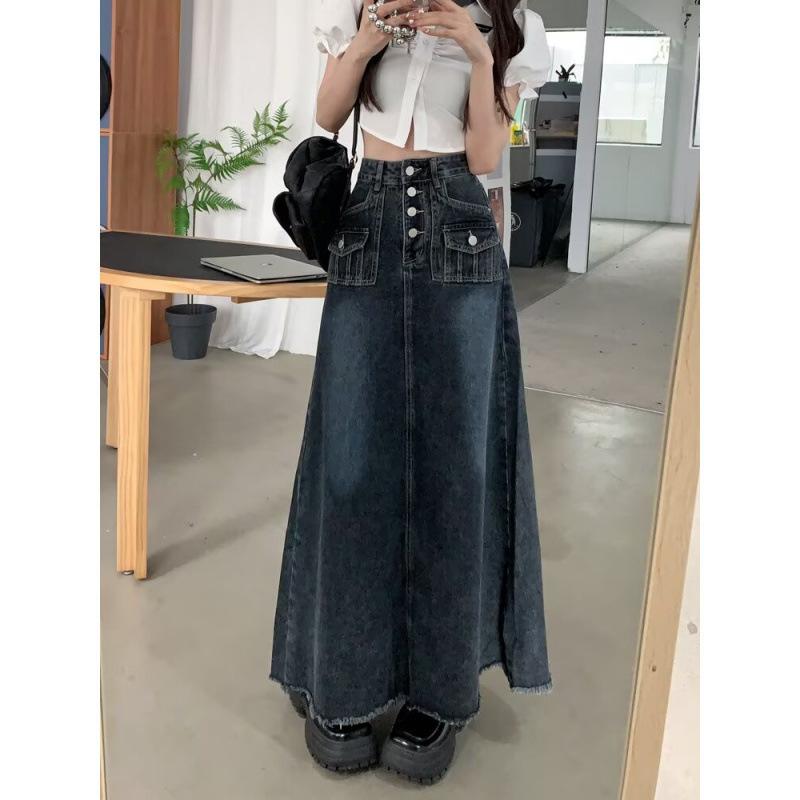 デニムスカート 女性用 大きいサイズ 春秋 高腰 ゆったり 体型カバー スリムライン フレア 包み込み ミドル丈 ミモレ丈 コーデュロイ フレンジ ヒップハグ コットン ストレッチ 軽量 通勤 普段使い アウトドア ビッグシルエット ハイウエスト