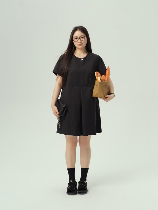 ワンピース レディース 春夏 かわいい 黒 接触冷感 再生繊維 プリーツ Aライン ミニ丈 フレア スカート ラウンドネック フィット 短袖 軽量 伸縮性 吸湿速乾 通勤 普段使い カジュアル