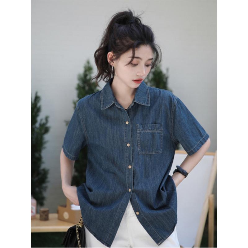 Other - Tシャツ メンズ 牛仔 短袖 ポロカラー ゆったり 香港 薄手 ショート丈 トップス 綿素材 軽量 通気性 普段使い カジュアル デニム 柄 ブラック グレー ブルー 春夏 秋 吸湿速乾 伸縮性 高級感