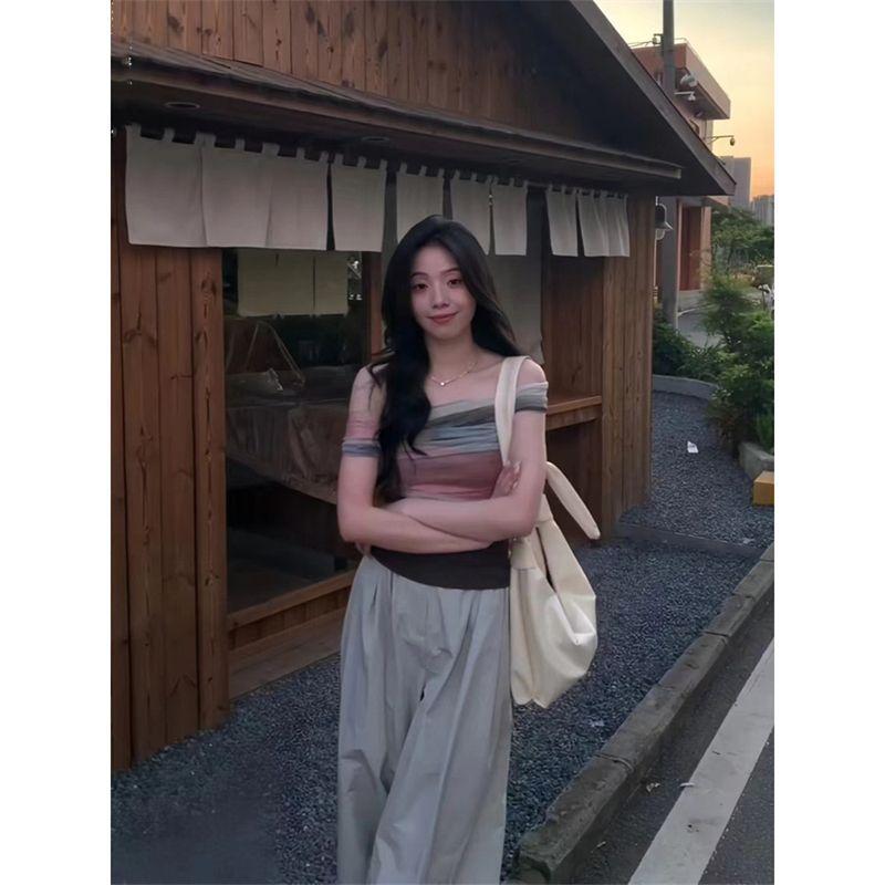 Other - Tシャツ 女性用 春夏 切り替え 短袖 トップス セクシー フィット スリム ショート丈 ネット生地 軽量 吸湿速乾 かわいい ピュアスタイル スリムフィット ボディコンシャス デイリーウェア