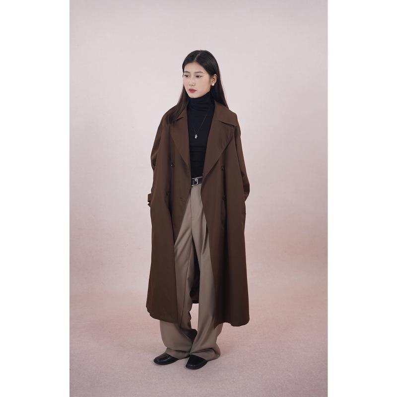 Other - 春夏 女性用 衣 コート 極簡 デザイン 大型 襟 シルエット 天絲 綿 素材 細見え ロング 丈 長袖 アウター 軽量 伸縮性 吸湿速乾 通勤 普段使い ブラック グレー ベージュ カジュアル スタイル