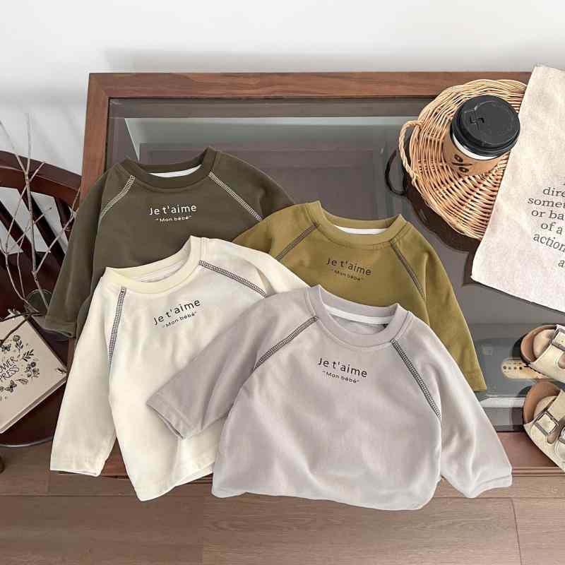 Cardigans - 秋冬 キッズ ベビー 長袖 Tシャツ トップス 男女兼用 切り替えデザイン 百搭 普段使い 外出用 打底 コットン 綿素材 伸縮性 柔らかい 暖かみ アイボリー グレー ピンク系 カジュアル 日常着