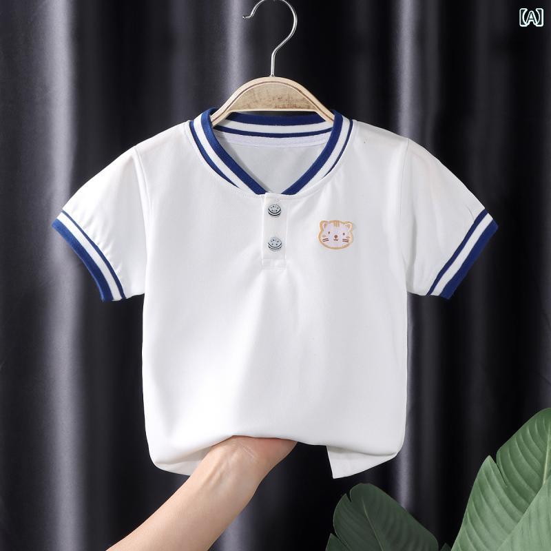 乐天商城 - 男の子 子供 Tシャツ ポロシャツ 短袖 上衣 夏 春夏 子供服 男児 トップス カジュアル 綿素材 吸湿速乾 軽量 ビッグシルエット 部屋着 通学 遊び着 ピンク系 ブルー系 グレー