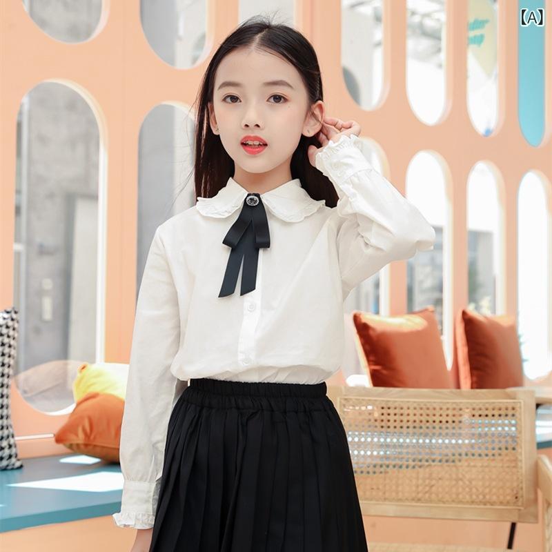 女の子 シャツ セット スカート 春夏 トップス 百褶スカート 制服 セット 綿素材 軽量 伸縮性 ピンク系 アイボリー 普段使い 通学 かわいい デザイン
