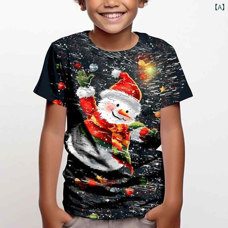 キッズ 男の子 Tシャツ 恐龍プリント 3D 印花 丸首 短袖 ゆったり 上着 夏 接触冷...