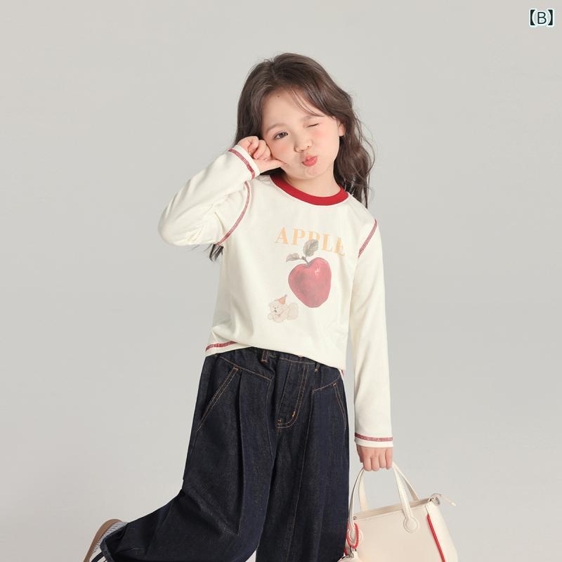 子供服 女の子 長袖 Tシャツ トップス 春夏 かわいい 卡通柄 切り替え カラー 綿素...