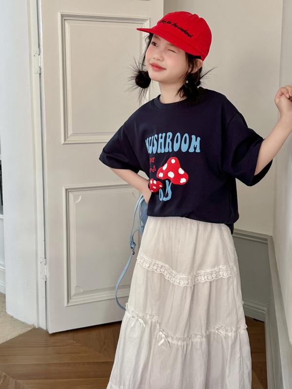 女の子 短袖 トップス 半身 プリーツスカート セット 子供 春夏 かわいい ピンク系...
