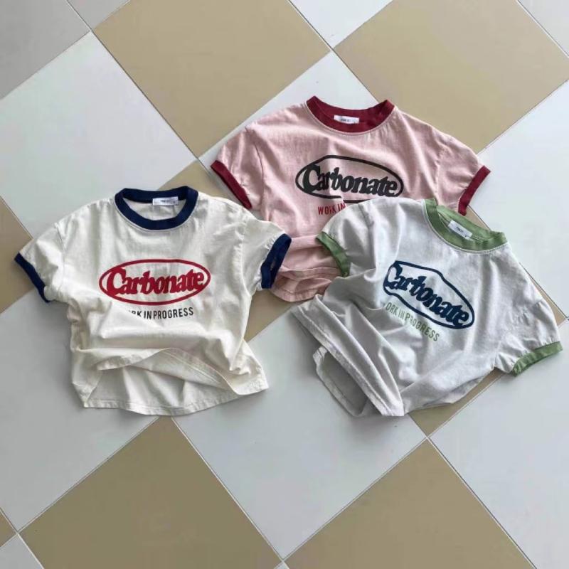 ベビー キッズ 赤ちゃん 幼児用 コットン 素材 半袖 Tシャツ 上衣 トップス シンプ...