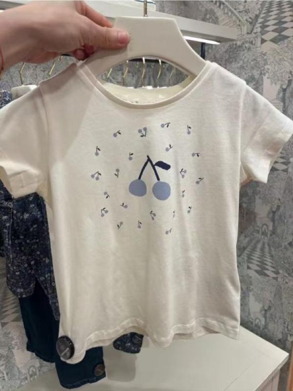 Cardigans - 女の子 短袖Tシャツ プリント柄 綿100% 柔らかい トップス インナー かわいい 夏服 通学用 普段使い 軽量 吸湿速乾 ブルー系 ピンク系