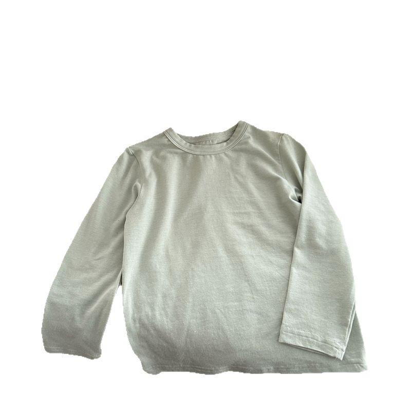 キッズ 女の子 長袖 Tシャツ トップス 純色 丸首 修身 弾力 伸縮性 普段使い コッ...