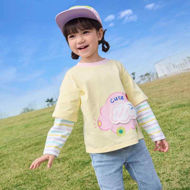 女児 長袖 Tシャツ 薄手 フェイクツーピース インナーシャツ 綿 100% 春夏 秋 3歳 ...