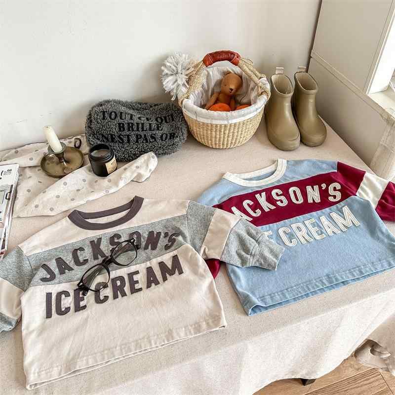 Cardigans - キッズ 長袖 Tシャツ 男の子 女の子 秋 切り替え 刺繍 トップス 綿素材 伸縮性 普段使い 学校着 軽量 カジュアル グレー ネイビー ピンク アイボリー 吸湿速乾 快適 ビッグシルエット