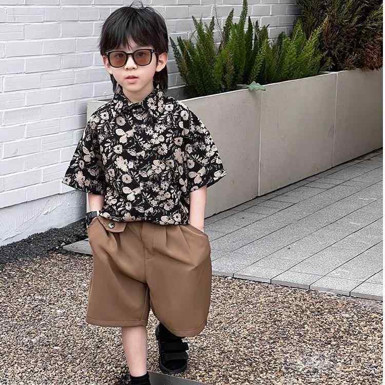 男の子 シャツ 花柄 レトロ ファッション カジュアル 短袖 ボタンカラ 薄手 夏 トップス 綿素材 ビーチスタイル 軽量 吸湿速乾 普段使い 男児服 休日コーデ