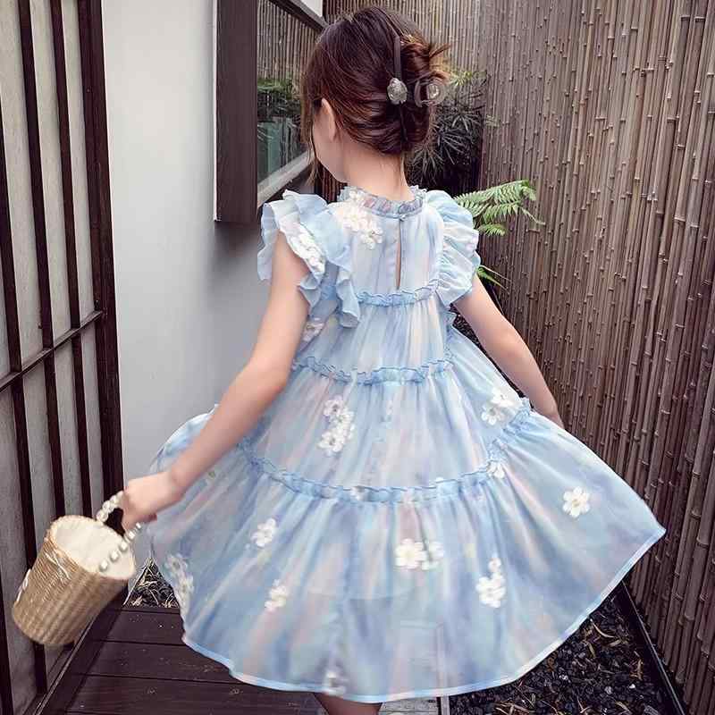 女の子 トップス ワンピース 春夏 子供服 かわいい プリンセス フラワープリント シフォン素材 フレアスリーブ 軽量 通気性 コットン混 ピンク系 アイボリー 花柄 ガーリー 日常使い