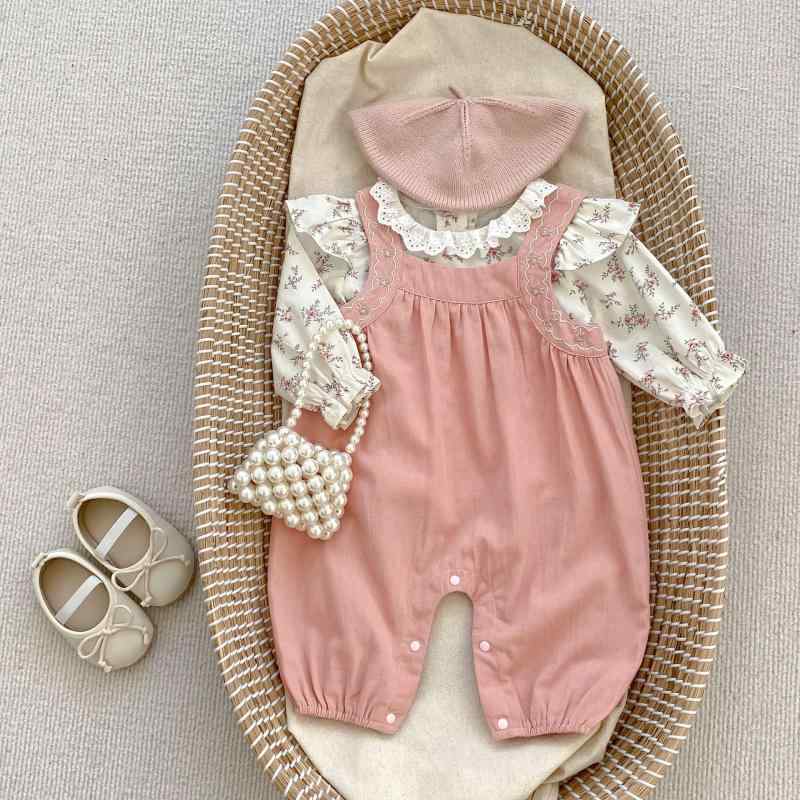 ベビー 女の子 春夏 長袖 シャツ セット 刺繍 背広 ズボン 洋服 外出着 かわいい ベビー服 綿 素材 伸縮性 軽量 ピンク系 アイボリー ラウンドネック ビッグシルエット 普段使い 通園用 秋冬 対応