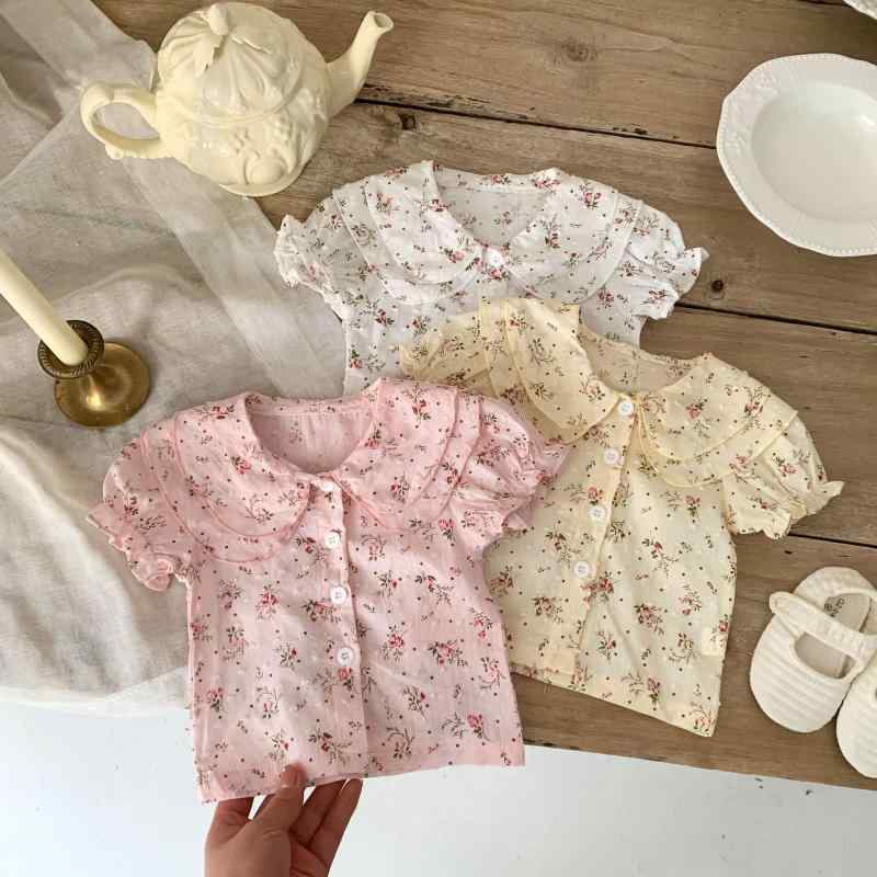 女の子 フラワープリント シャツ トップス 赤ちゃん ベビー 純色 ドルマンスリーブ 夏用 短袖 Tシャツ かわいい 百搭 綿素材 軽量 通気性 ピンク系 アイボリー カジュアル 普段使い