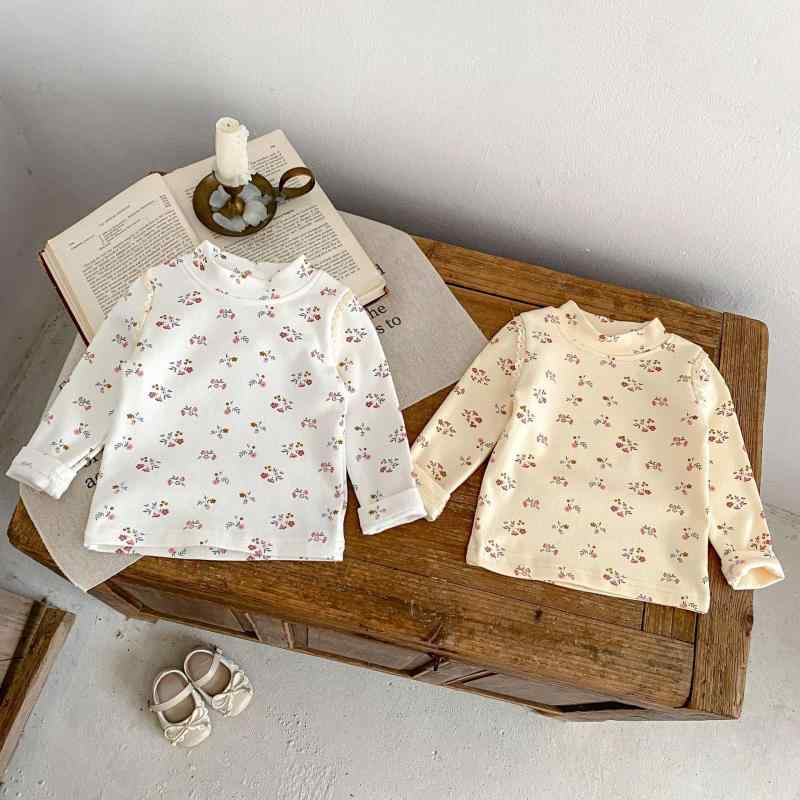 乐天商城 - 女の子 長袖 Tシャツ 女児 半高領 トップス 秋 打底 ベースレイヤー 花柄 プリント かわいい 綿素材 伸縮性 普段使い 秋冬 ユニセックス 通学 部屋着 軽量