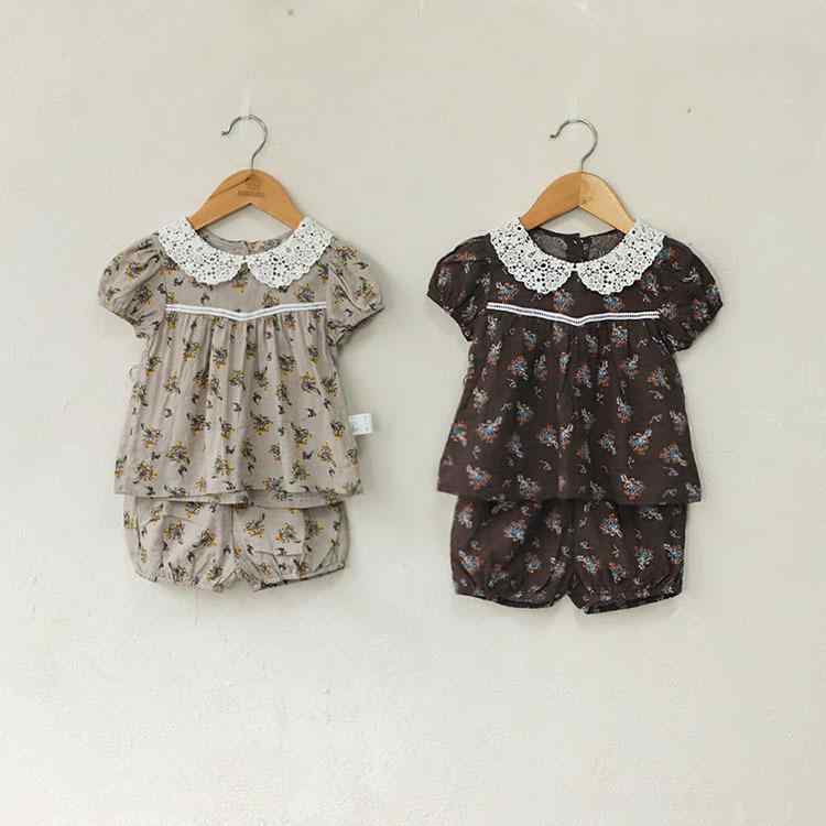 乐天商城 - 女の子 春夏 トップス ワンピース 短袖 フラワー柄 かわいい セット ショートパンツ 灯籠型 綿素材 軽量 吸湿速乾 ベビー服 赤ちゃん 普段使い 通年対応