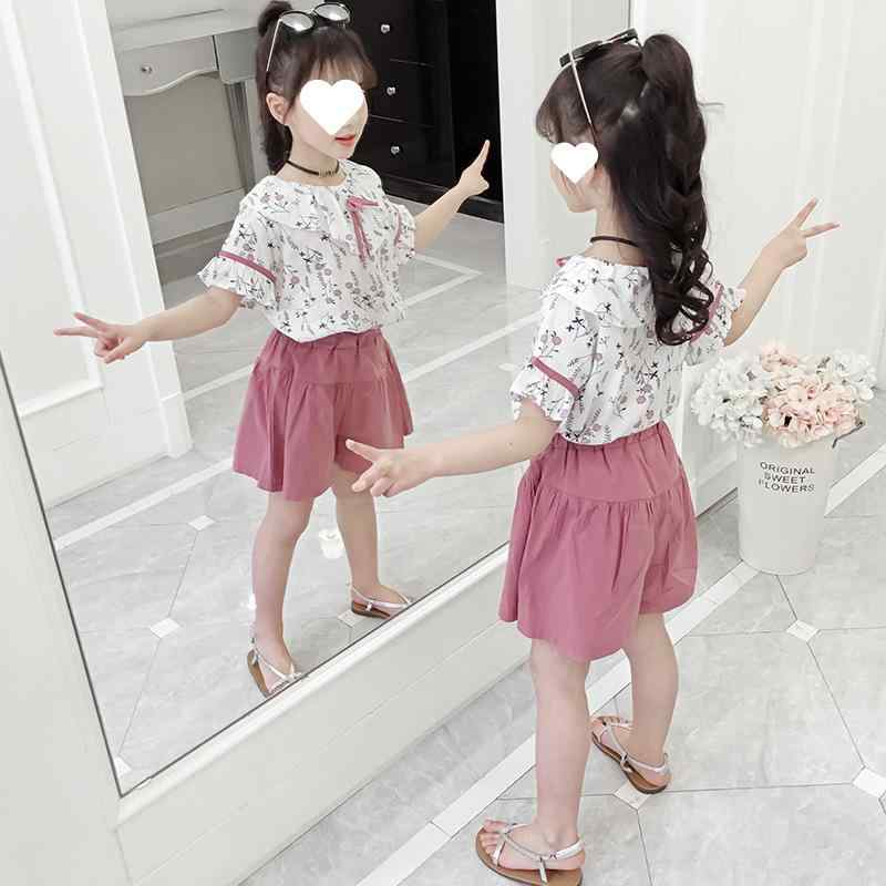 女の子 春夏 セットアップ 雪纺 トップス ショートパンツ かわいい 小花柄 ファッション 軽量 綿混 フレア フレッシュ ガーリー 普段使い 遊び着 吸湿速乾 通気性 ピンク系 アイボリー ブルー グリーン