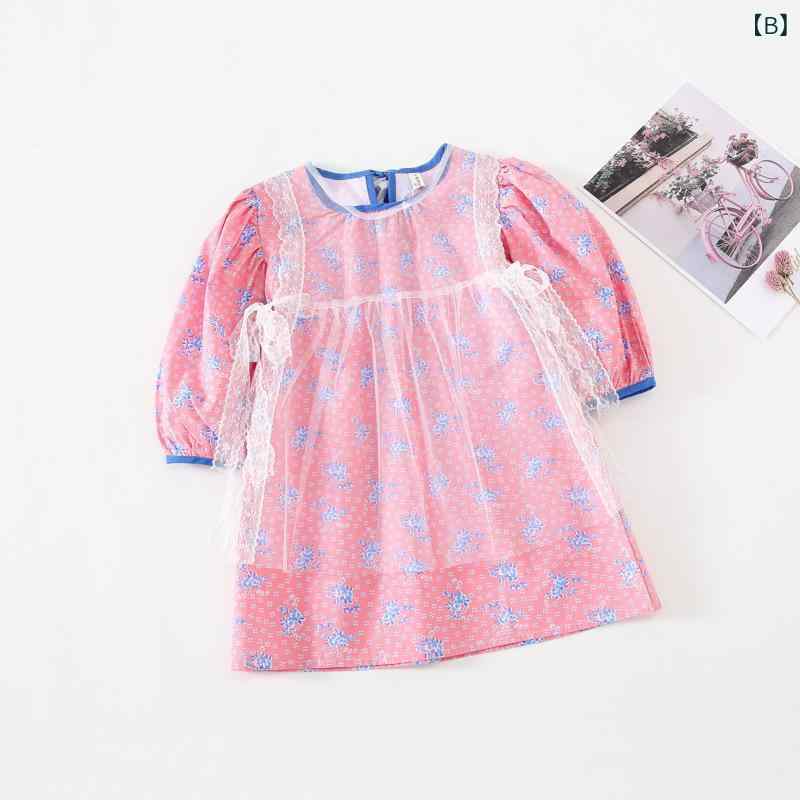 女の子 秋冬 トップス ワンピース セット 綿 花柄 フレア袖 かわいい コットン 素...