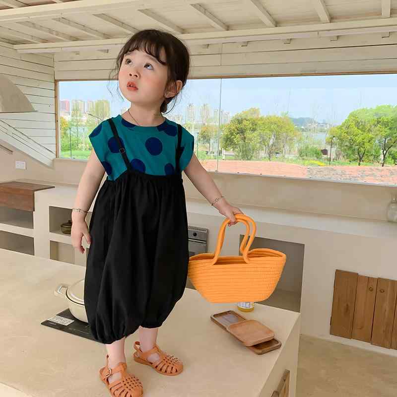 乐天商城 - 女の子 セットアップ 瓢虫柄 ポルカドット キャミソール 付き ロンパース 夏服 子供服 3-8歳 通気性 綿素材 かわいい ビッグシルエット ピンク系 アイボリー 軽量 伸縮性 普段使い 春夏 女児 トップス ボトムス ガールズ ファッション