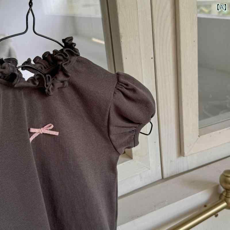 子供 女の子 トップス 半袖 Tシャツ 春夏 韓国 フレア袖 花柄 フリル かわいい ベ...