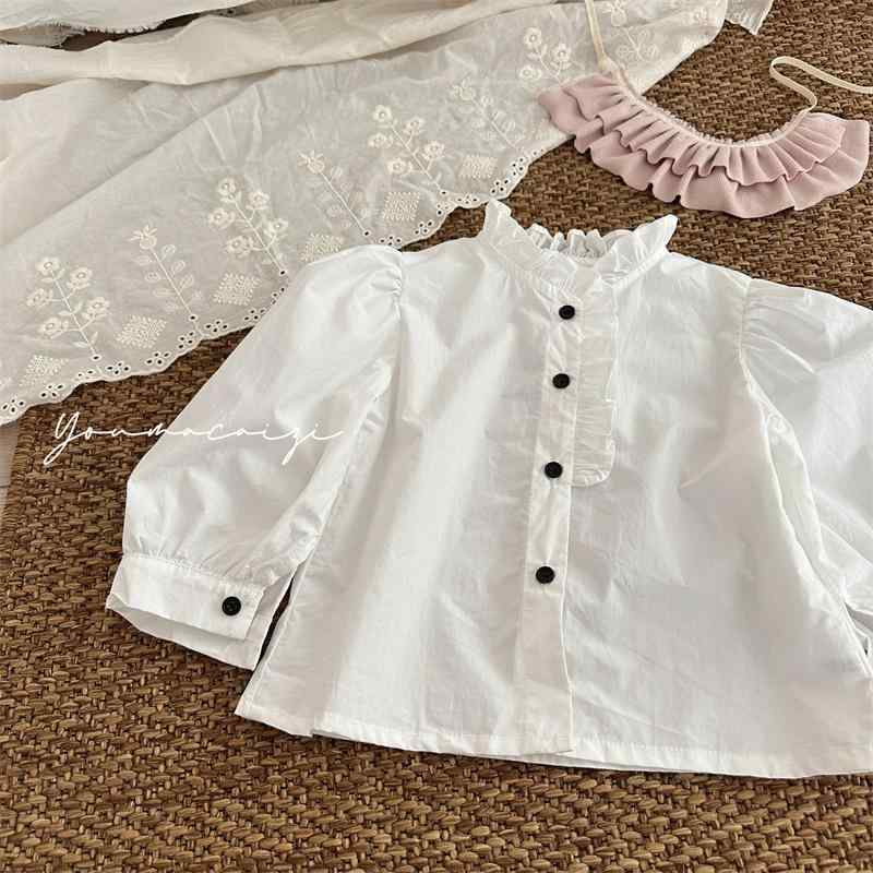 女児 シャツ 秋冬 立襟 木耳エッジ 泡泡袖 長袖 色 トップス 子供服 女の子用 コッ...