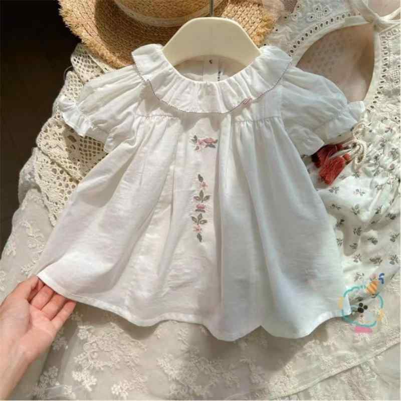 女の子 トップス 夏 春夏 軽量 薄手 綿 刺繍 スタンドカラー フレアスリーブ シャツ ブラウス 普段使い かわいい 子供服 伸縮性 通気性 ベビー 女の子用 ピンク系 アイボリー カジュアルスタイル