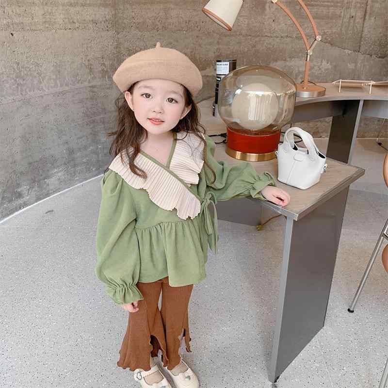 Rakuten - 女の子 トップス スカート セット 春秋 秋冬 純色 かわいい 泡泡袖 シャツ 半身スカート 2点セット トレンド コットン混 軽量 通学用 普段使い ベーシックカラー